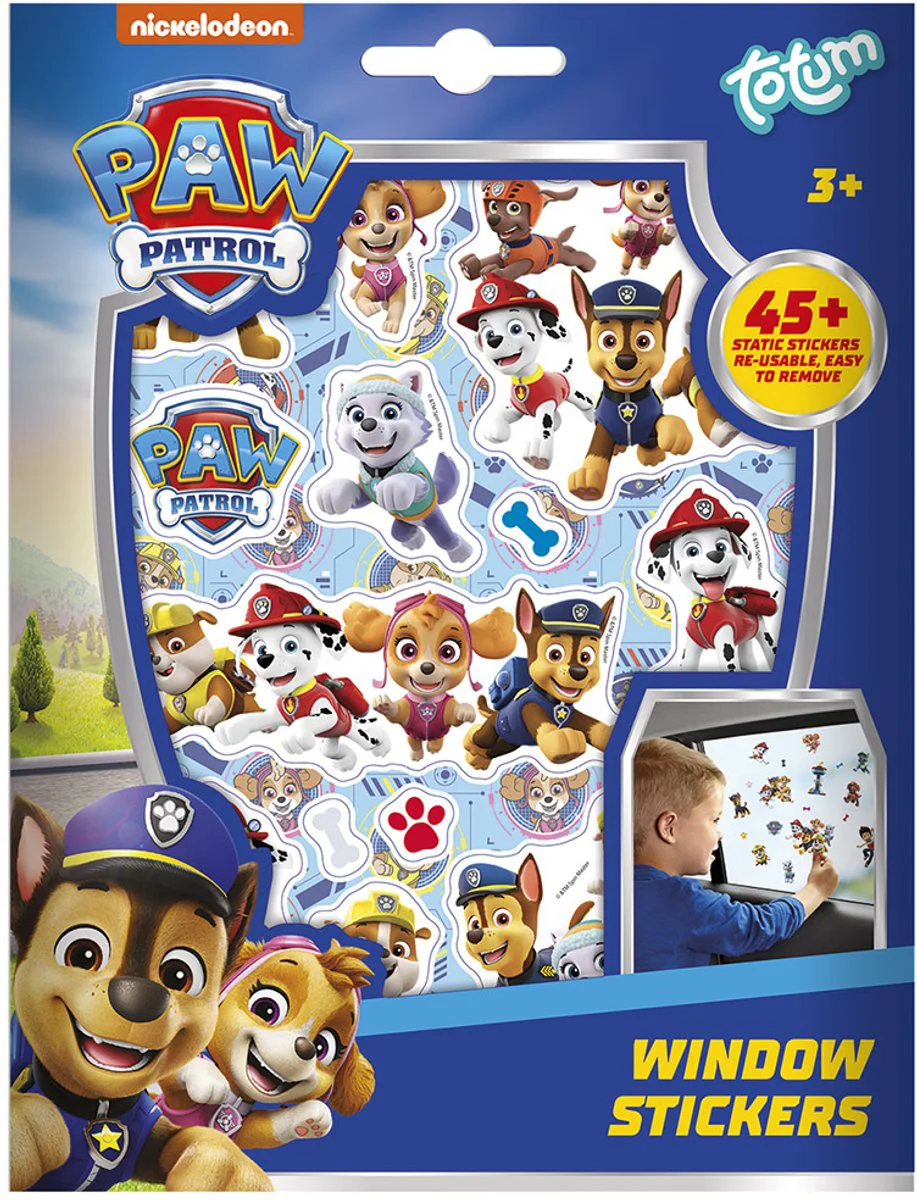 PAW Patrol Verplaatsbare raamstickers - 45 stuks - 4 vellen - Met speelachtergrond - Speelgoed Kinderen - Knutselen - Voor meisjes en jongens - Ook voor kleuters - Vanaf 3 jaar - Totum