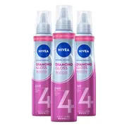 3x NIVEA Styling Mousse Hold 4 Diamond Gloss Care 150 ml