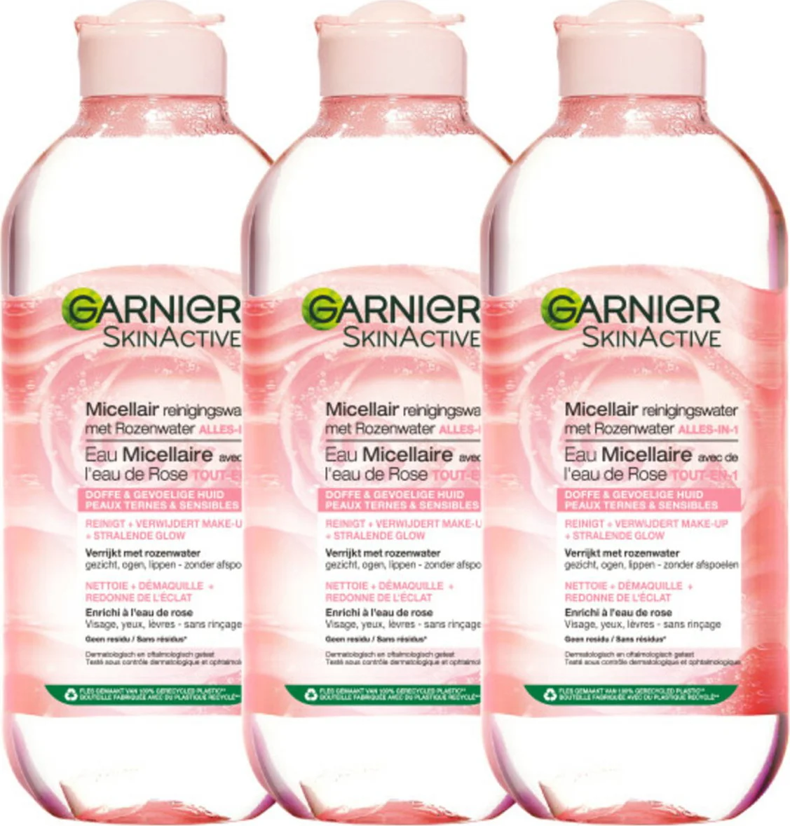 3x Garnier SkinActive Rozenwater Micellair Reinigingswater 400 ml