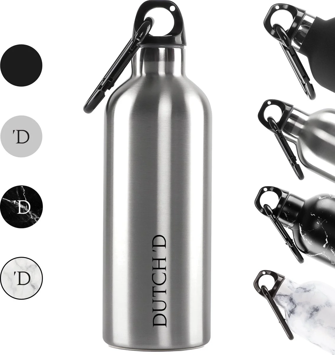 Dutch'D ® - Thermofles - RVS drinkfles - Thermofles 500ML - Roestvrijstaal drinkfles - Drinkfles Volwassenen en Kinderen - Cadeau Tip! - Luxe Thermosflessen - Dubbelwandige thermofles - Water bottle - Luxe cadeau voor hem en haar - Zilver