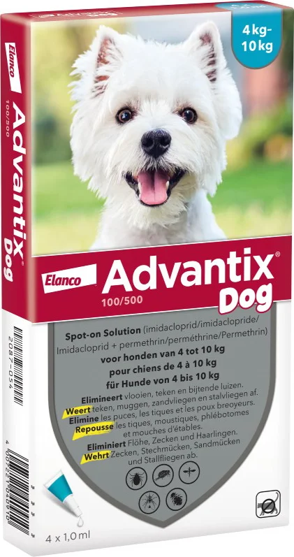 Bayer Advantix Vlooien & Teken Pipetten - Hond 4 tot 10kg - 4 stuks