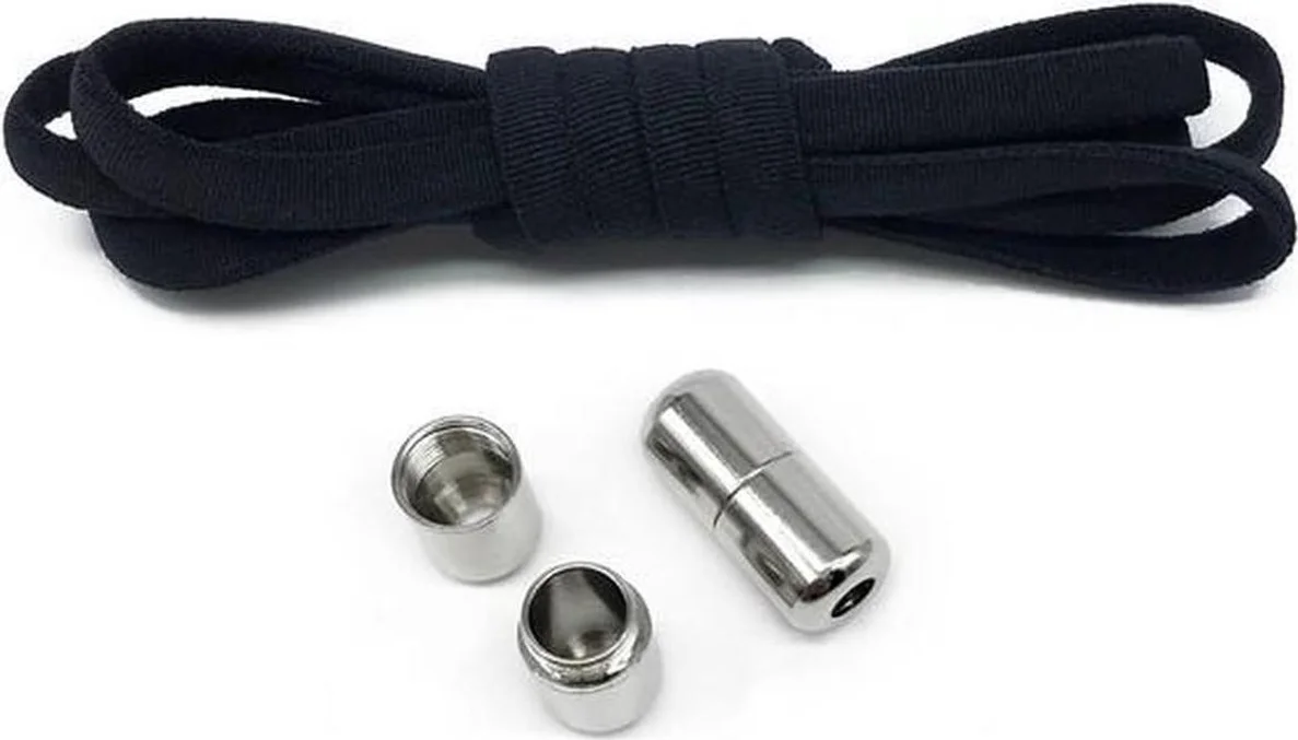veters - (zwart met zilveren clips) - niet strikken - elastische veters - no tie - schoenveters - sportveters - rond - schoenveters - kinderveters