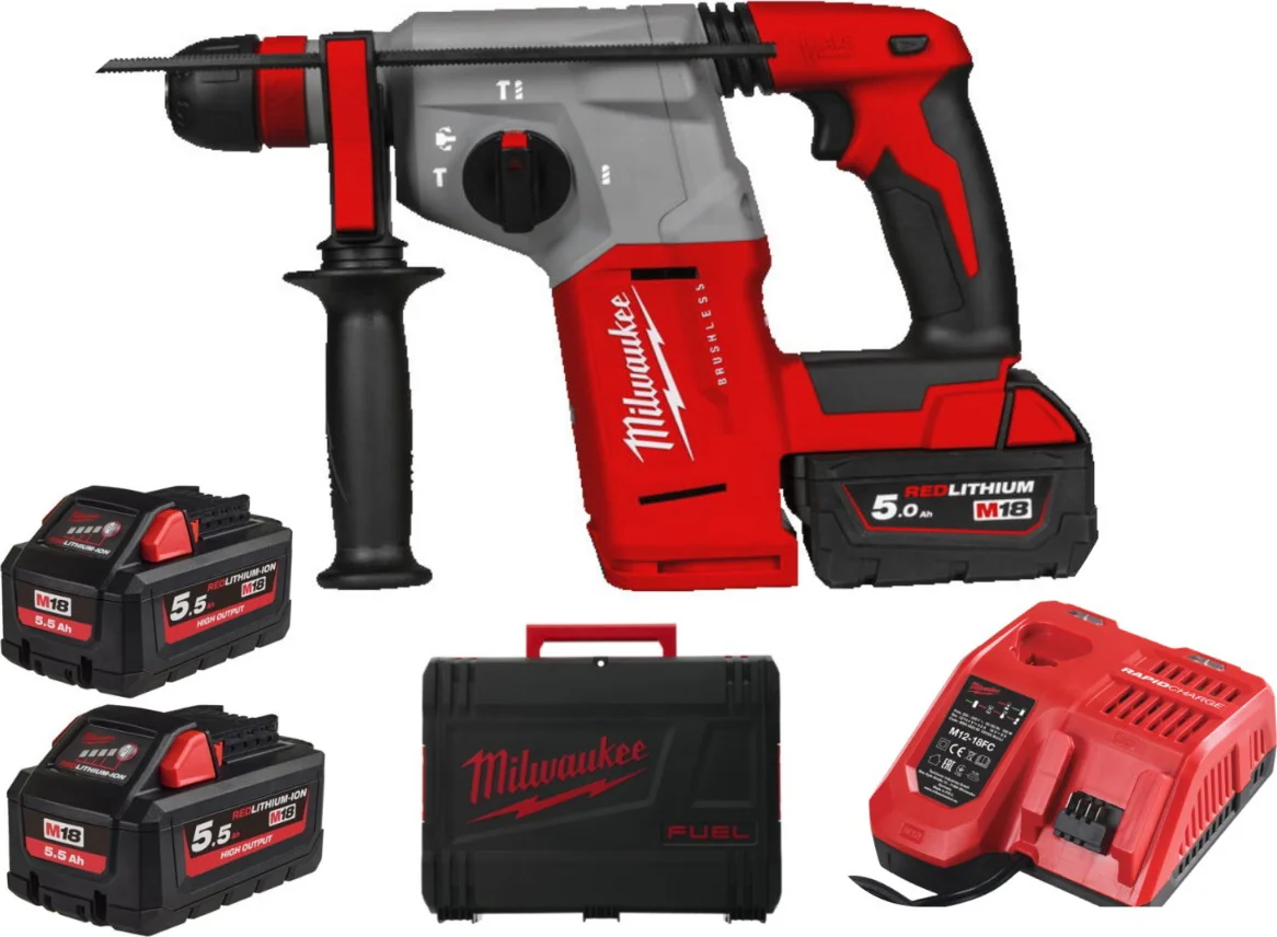 Milwaukee M18 BLHX-502X Accu combihamer SDS-Plus 2,3J + snelwisselboorkop 18V 5.0Ah in HD-Box - 4933478892