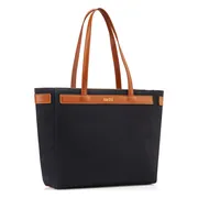 Saetti Tote Bag Shopper Tas - Dames Schoudertas Shopper Reistas - Sterk Canvas Tas met Rits - Zwart - Echt Leer