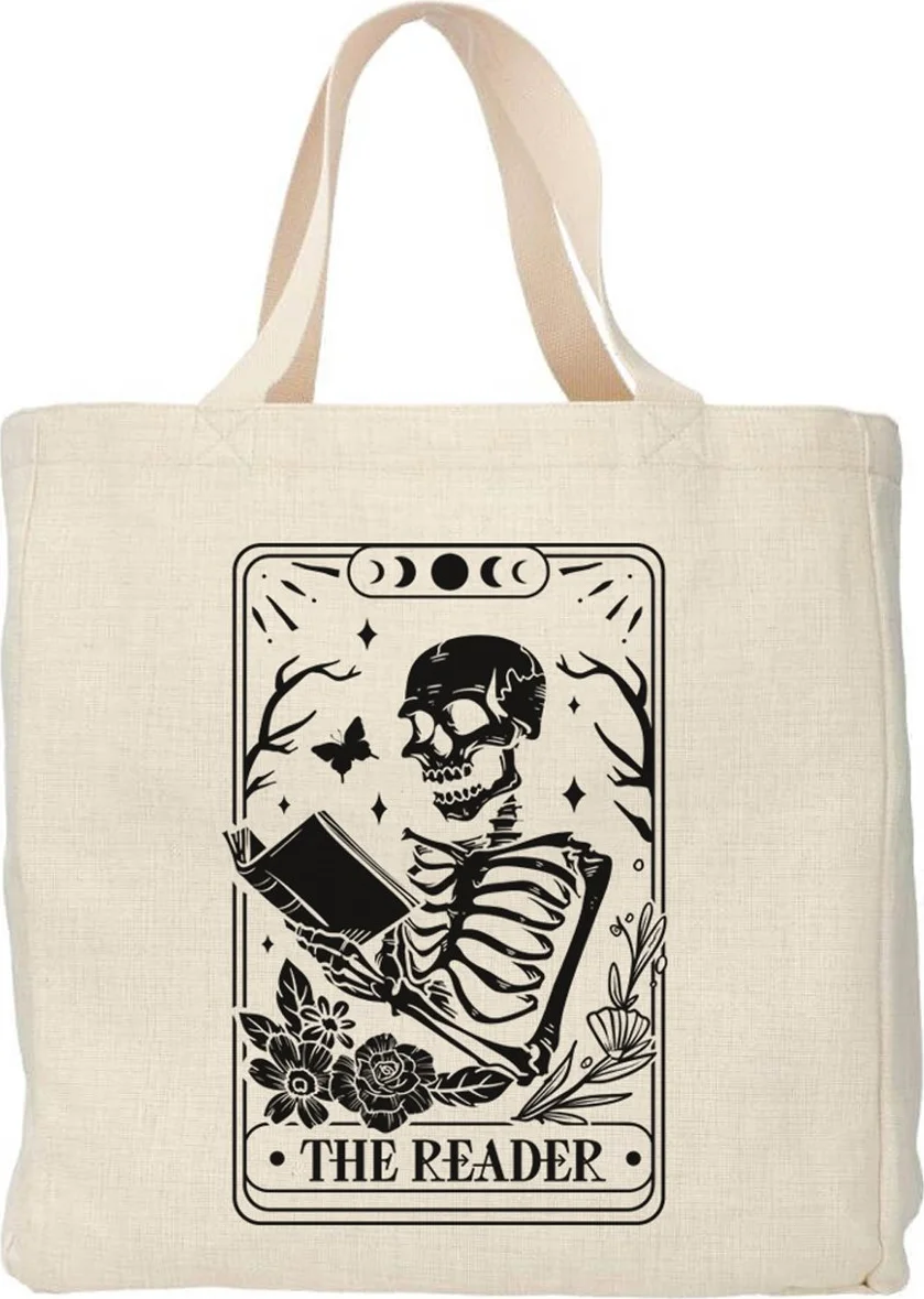 Creasowl® - The reader tote bag - Boodschappentas 38 x48 cm - Polylinnen- Tarot kaart tas - Shopper - Canvas tas - Boodschappen tas - Totebag - Schoudertas - Draagtas - Boeken tas