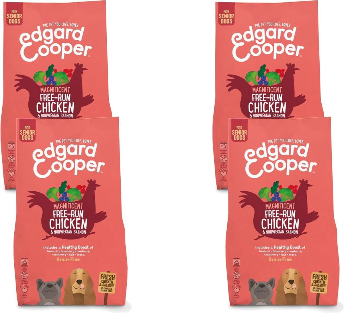 4x Edgard & Cooper Hondenvoer Droog Scharrelkip - Noorse Zalm Senior 2,5 kg