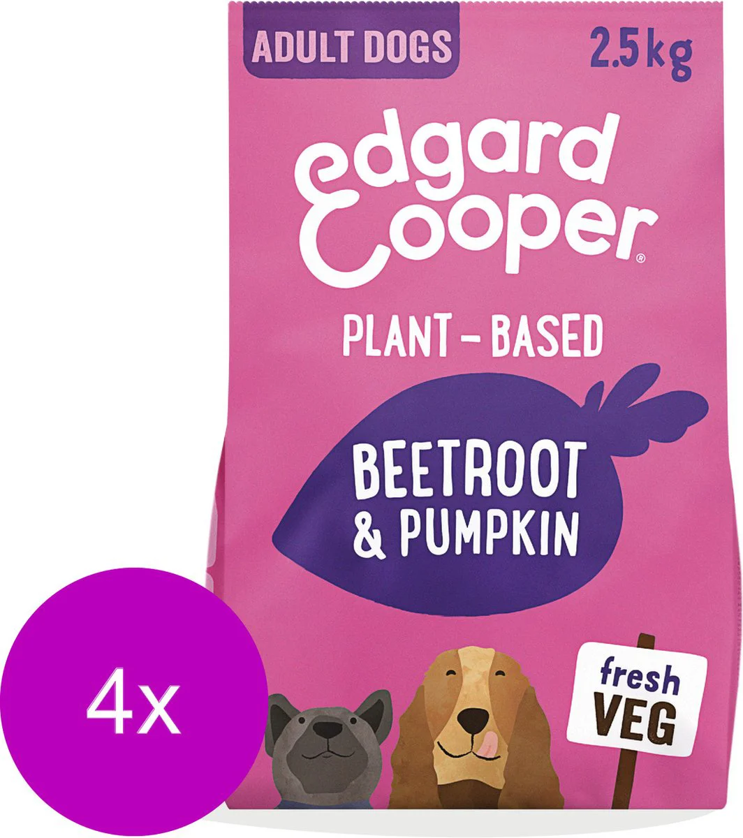 4x Edgard & Cooper Hondenvoer Droog Plantaardig Rode Biet - Pompoen 2,5 kg