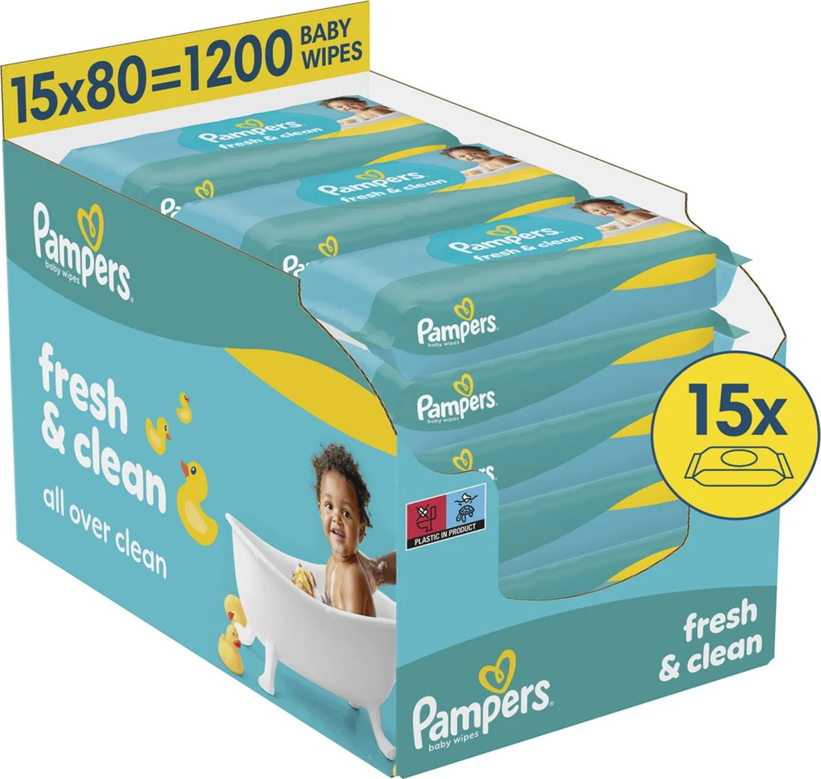 Pampers Billendoekjes Fresh Clean Navulpak 15x80 = 1200 stuks