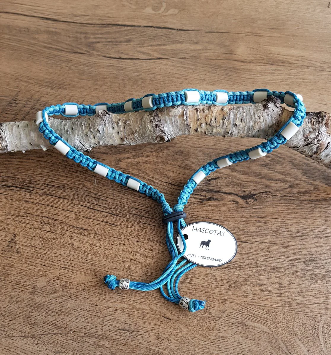 Anti-Tekenband met EM kralen 100% natuurlijk Turquoise Maat 40-50 cm