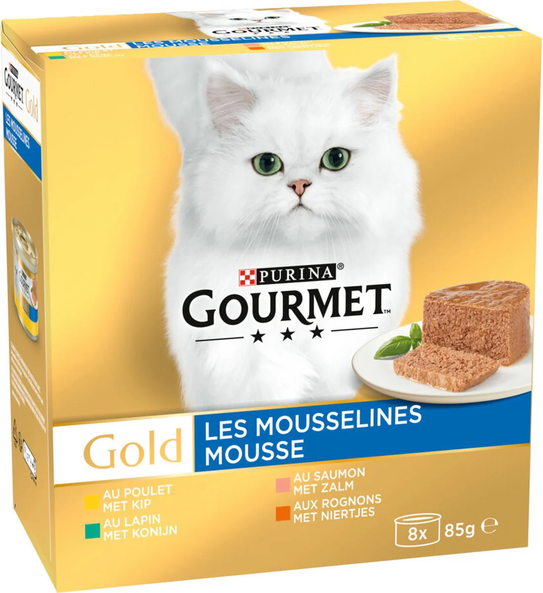 Gourmet Gold Kattenvoer Nat Mousse Kip - Zalm - Niertjes - Konijn 8 x 85 gr