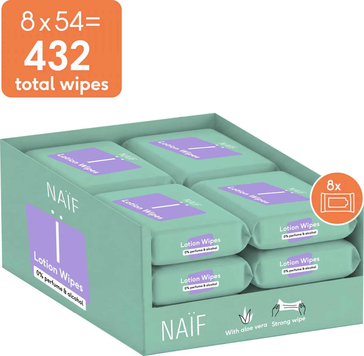 Naif Baby & Kids Lotion Billendoekjes Plasticvrij 8x54 = 432 stuks