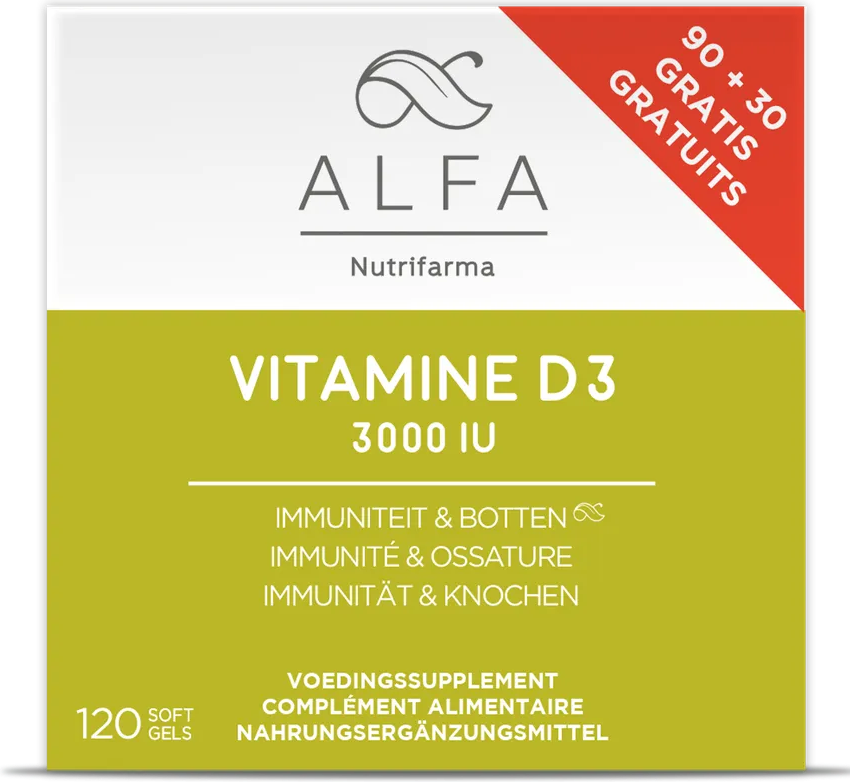 Alfa Vitamine D3 3000IU Immuniteit & Botten Softgels 120SG