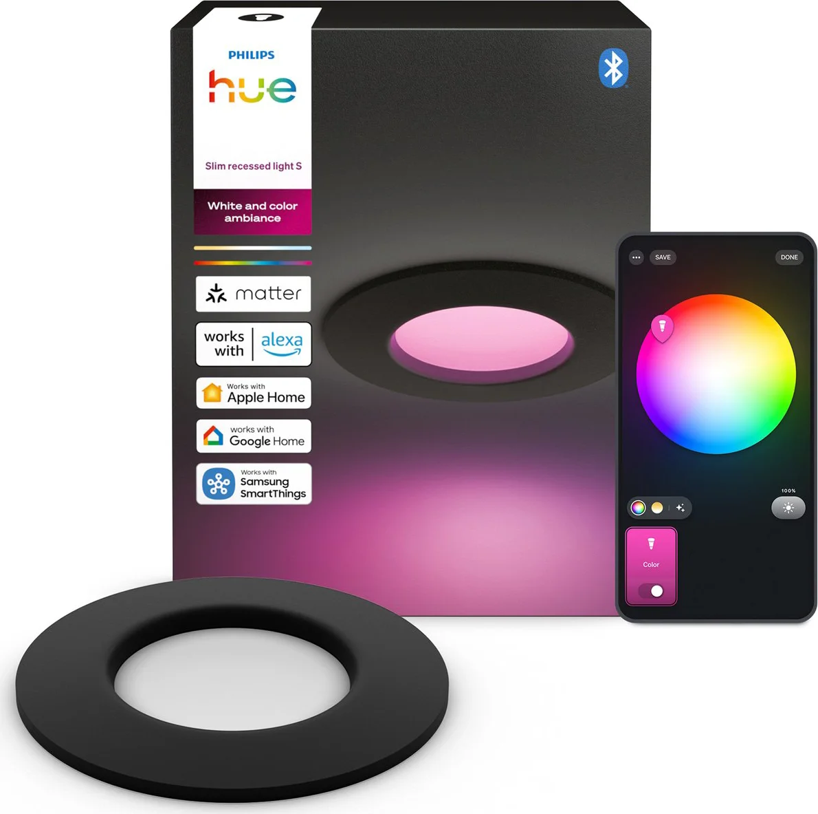 Philips Hue Inbouwspot Slim - White and Color - 90mm - Zwart