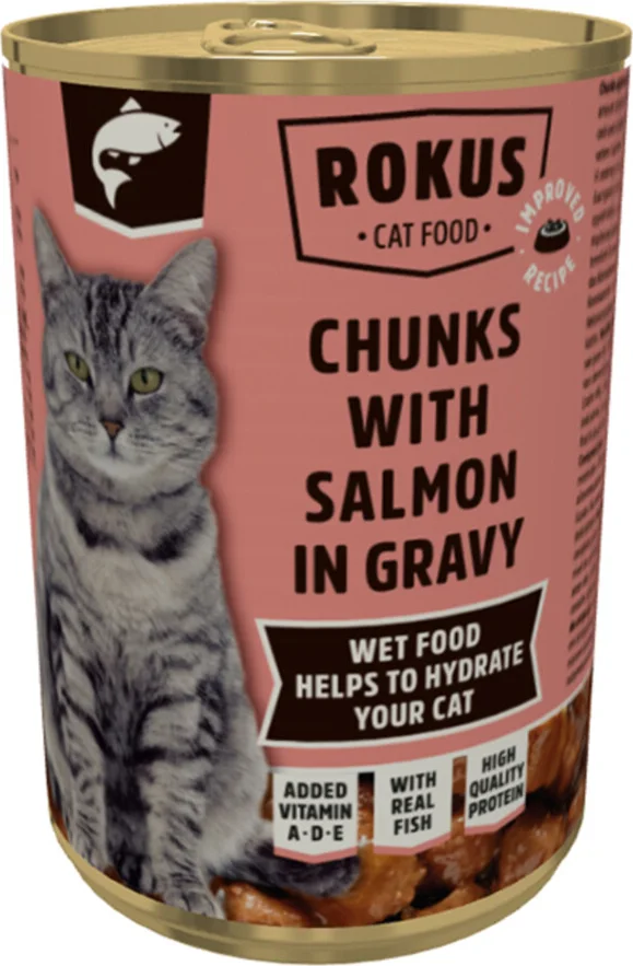 Rokus Kattenvoer Blik Stukjes Zalm in Jus 415 gr