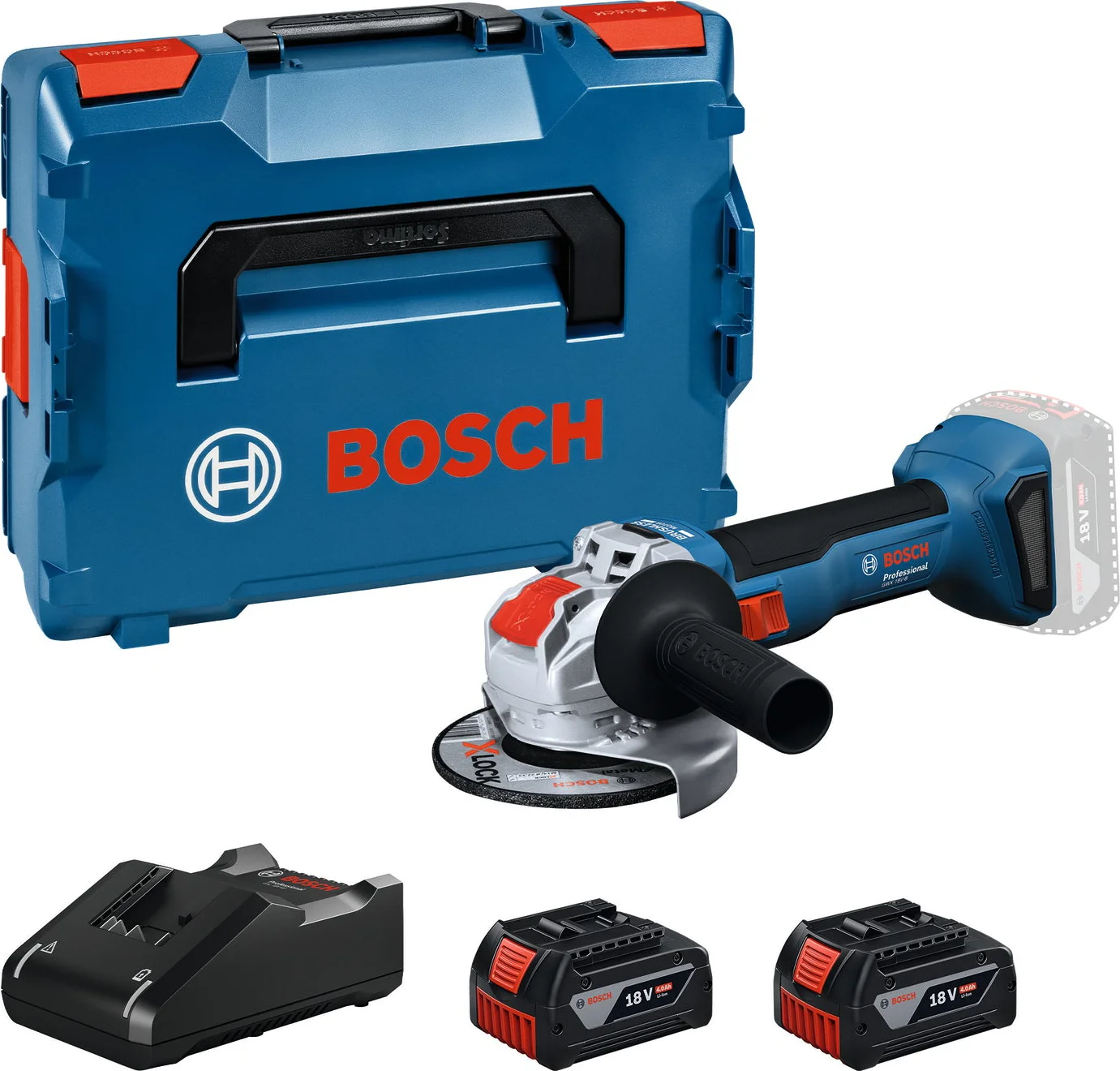 Bosch Professional GWX 18V-8 Accu haakse slijper 125mm X-Lock 18V 4.0Ah in L-Boxx - 06019N9102