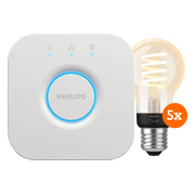 Philips Hue Filament White Ambiance Standaard 5-Pack + Bridge