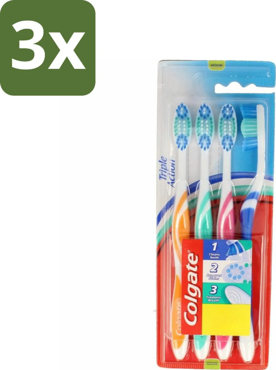 3x Colgate Tandenborstel Triple Action Medium 4 stuks