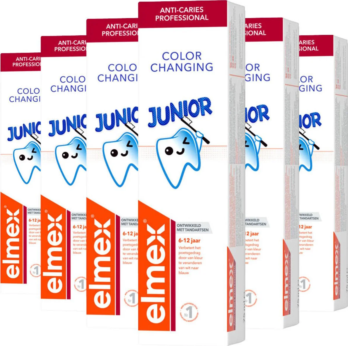 6x Elmex Tandpasta Junior (6-12 Jaar) Colour Changing 75 ml
