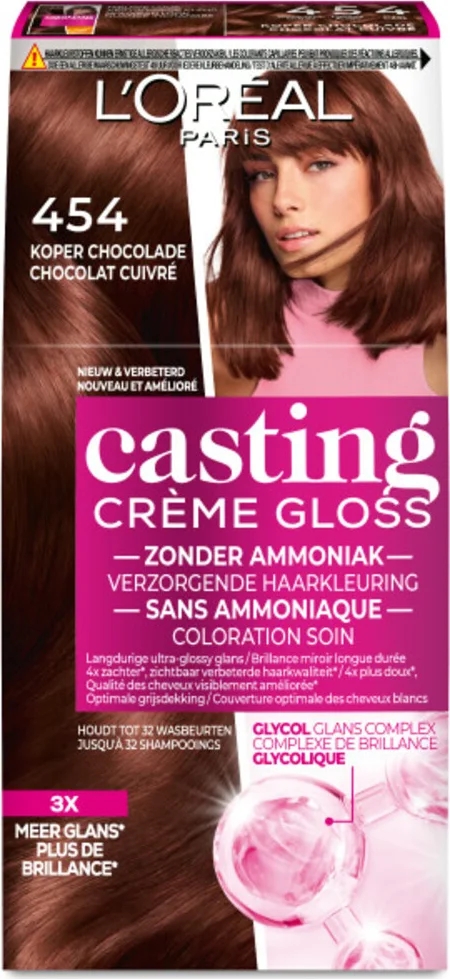 2x L'Oréal Casting Crème Gloss Semi-Permanente Haarkleuring 454 Mahonie Koperbruin