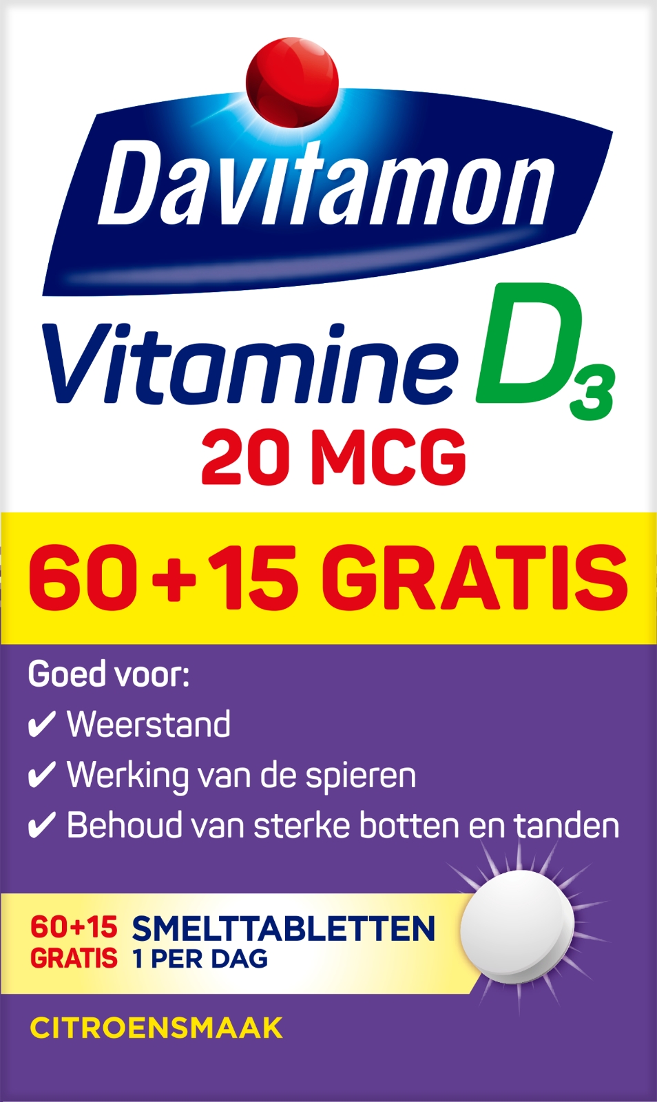 Davitamon Vitamine D3 20mcg Hoog Gedoseerd 75 smelttabletten