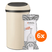 Brabantia Touch Bin 60 Liter Soft Beige + Vuilniszakken (120 stuks)