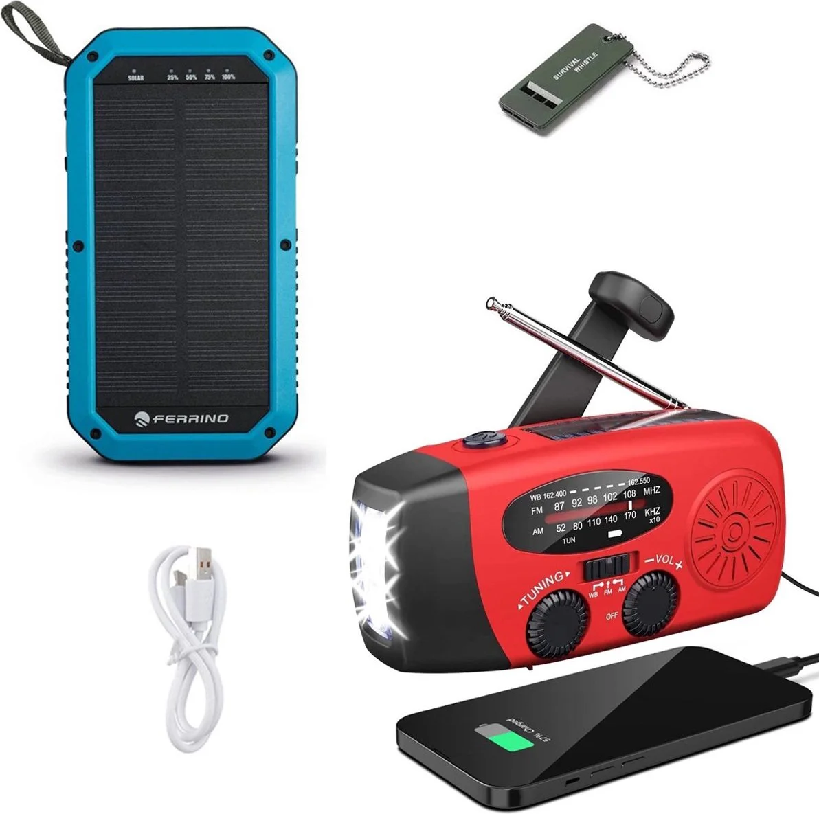 Noodradio Voor Rampen - Solar Powerbank - Powerbank Zonneenergie - Radio Opwindbaar - Noodradio - Noodradio Solar Opwindbaar - Rood