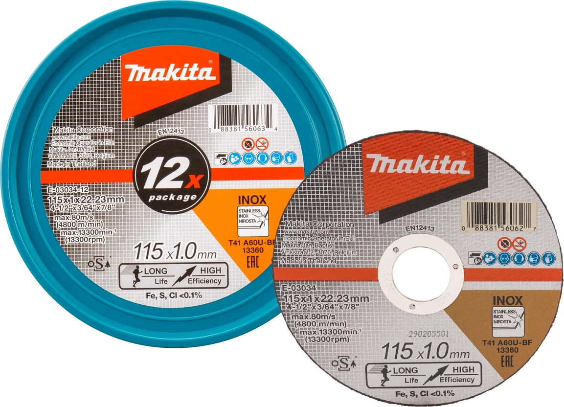 Makita E-03034-12 Doorslijpschijf RVS | 115 x 22,23 x 1,0 mm | 12 stuks