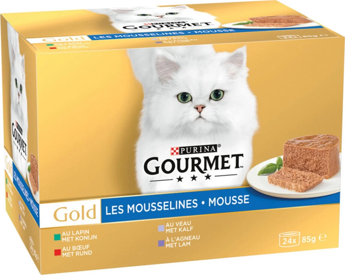 Gourmet Gold Kattenvoer Nat Mousse Rund - Konijn - Kalfsvlees - Lam 24 x 85 gr