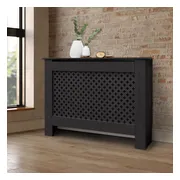 ECD Germany home style serie radiator hoes verwarming omkasting met honingraatpatroon afmetingen 112x19x82 cm kleur zwart vervaardigd uit gelakt MDF ideaal voor woonkamer en slaapkamerinterieur
