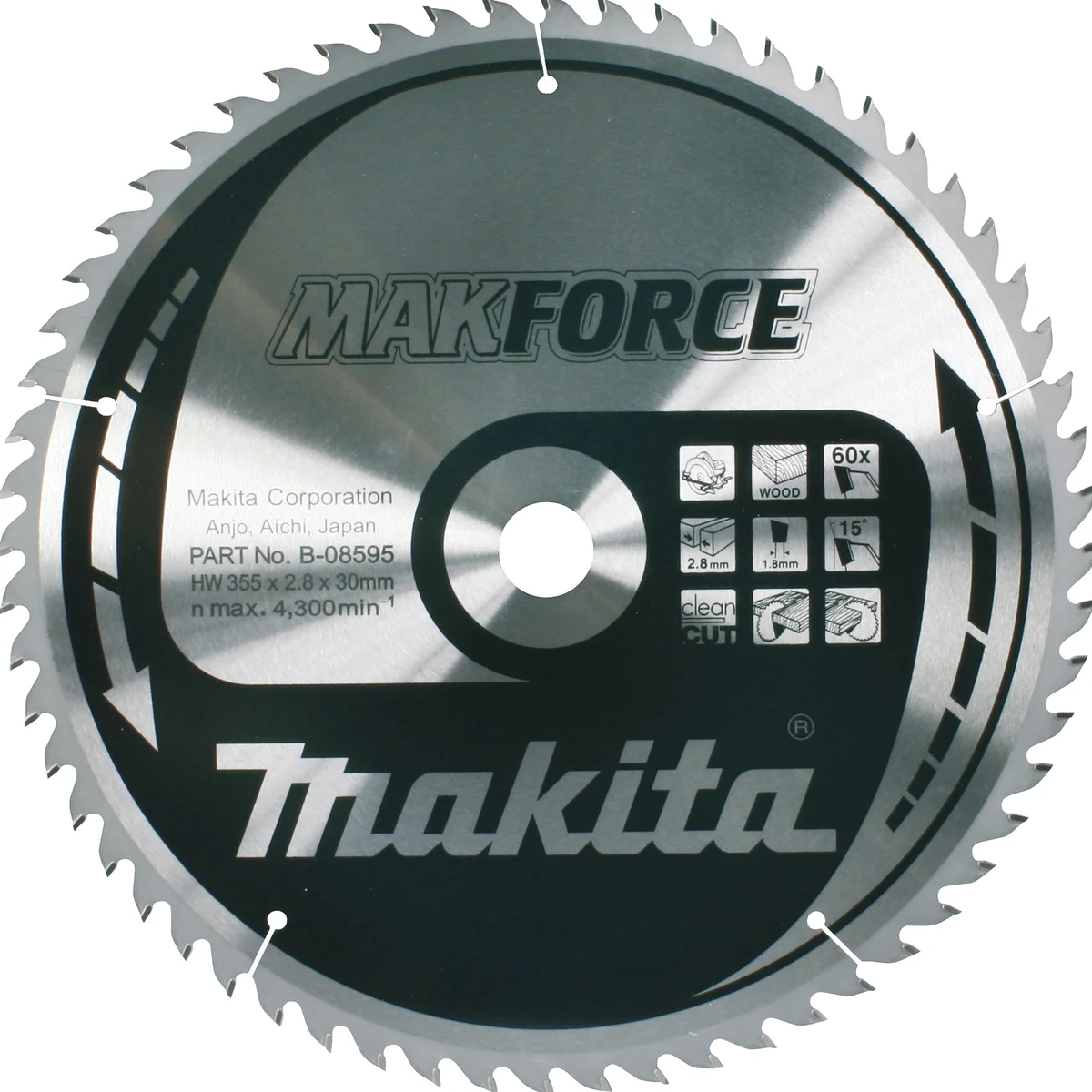 Makita B-08595 Cirkelzaagblad Hout | Makforce | 355 x 30 mm | 60-tands