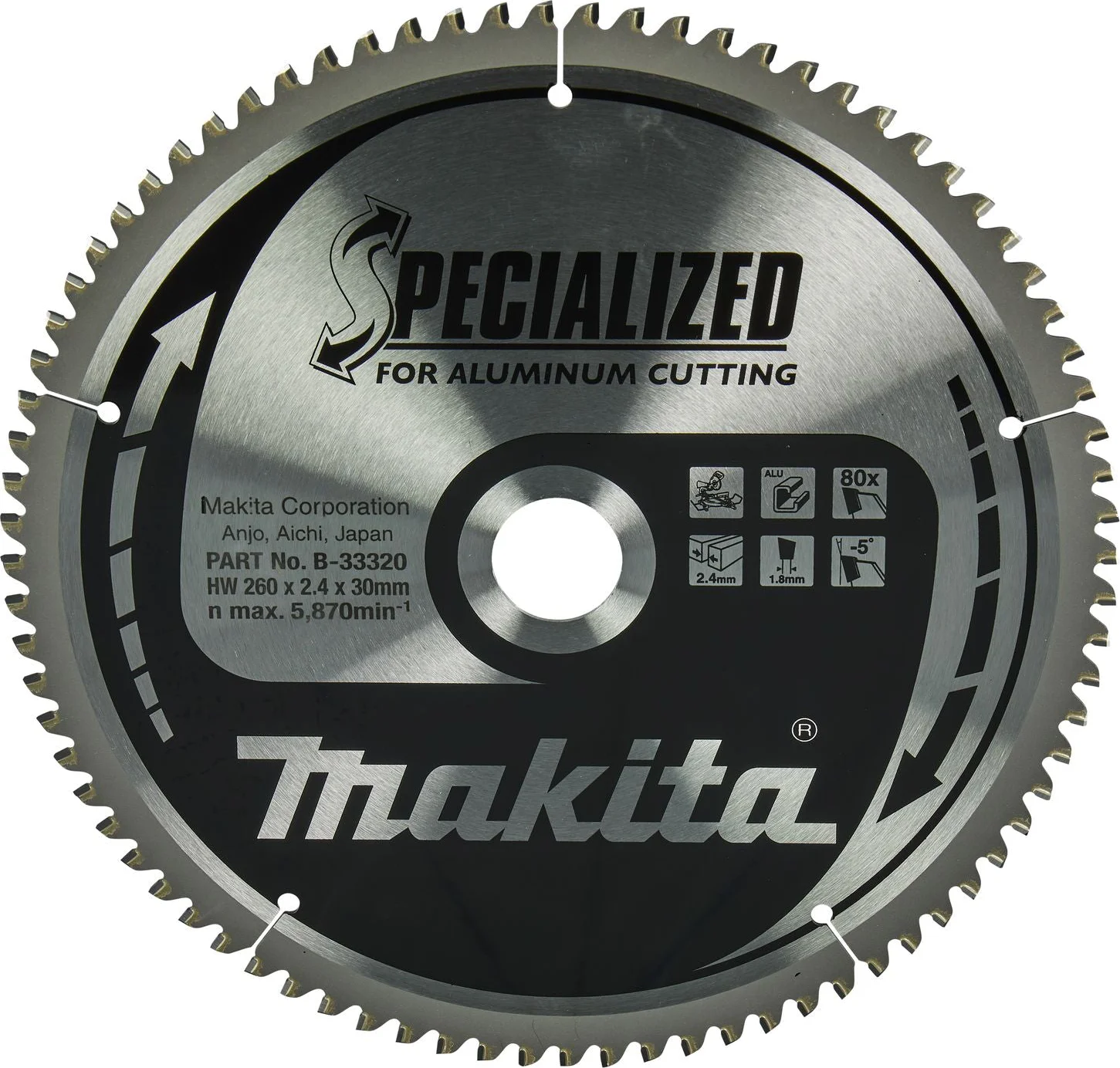 Makita Afkortzaagblad voor Aluminium | Specialized | Ø 260mm Asgat 30mm 80T - B-33320