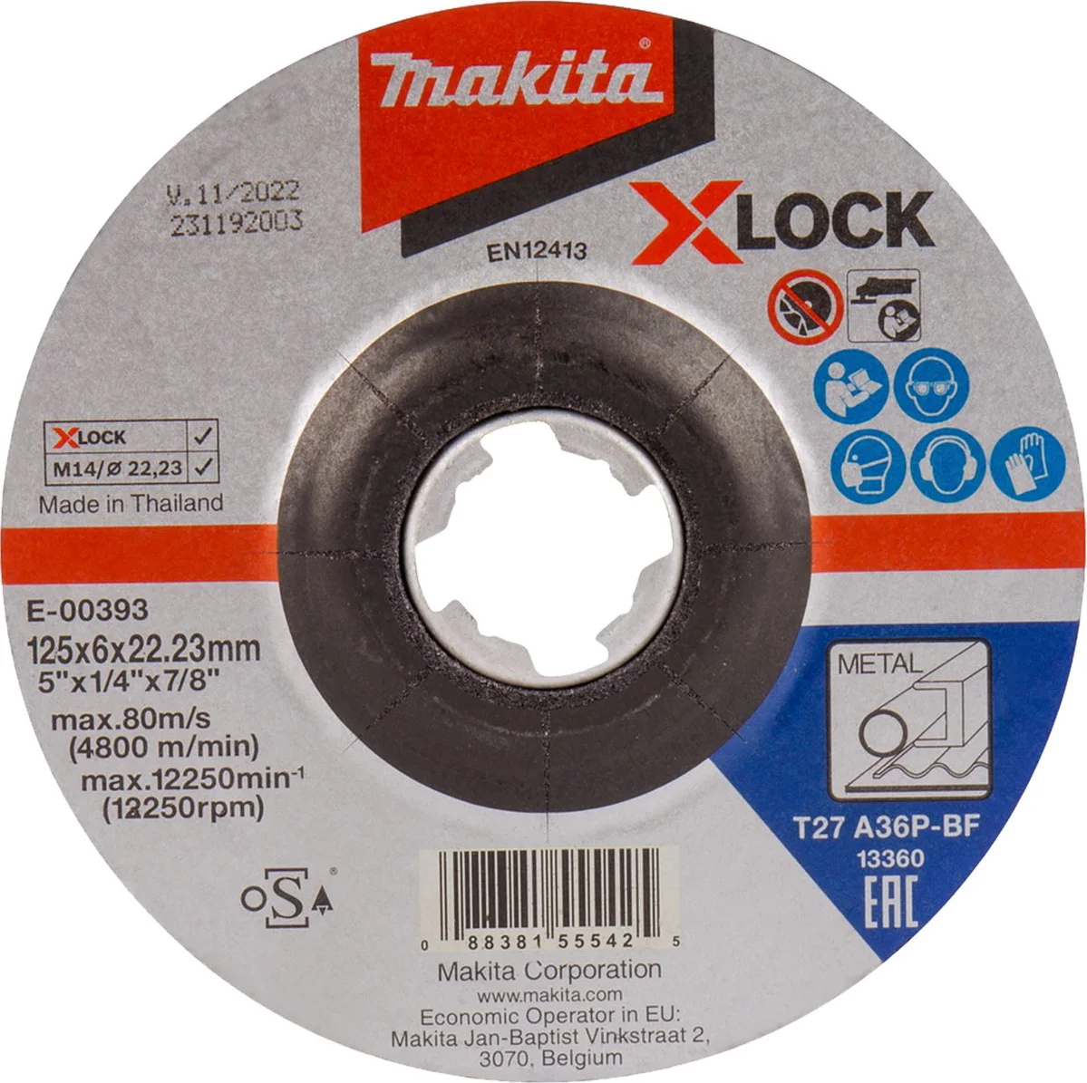 Makita E-00393 Afbraamschijf Staal X-LOCK | x 125 x 22,23 x 6,0mm