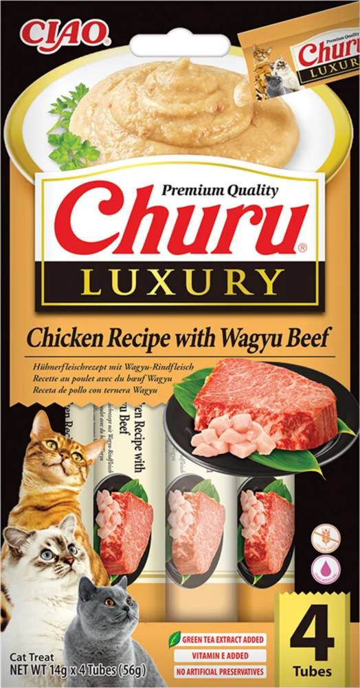 12x Ciao Kattensnack Churu Luxury Chicken & Wagyu Beef 4 x 14 gr