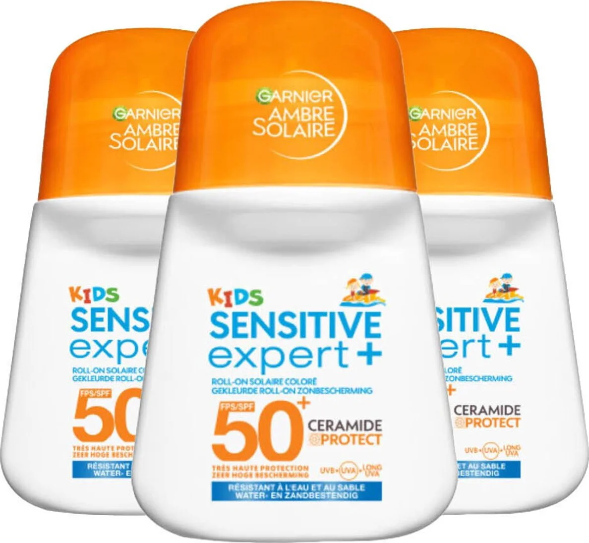 3x Garnier Ambre Solaire Sensitive Expert+ Roll-on Kids SPF 50+ 50 ml