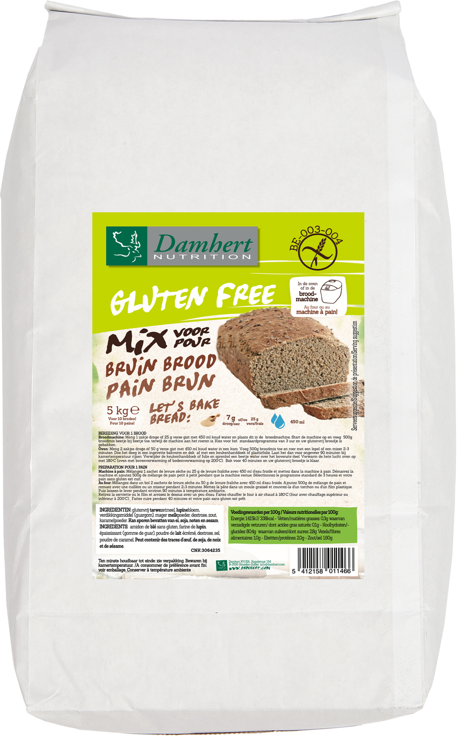 Damhert Gluten Free Broodmix Bruin 5KG