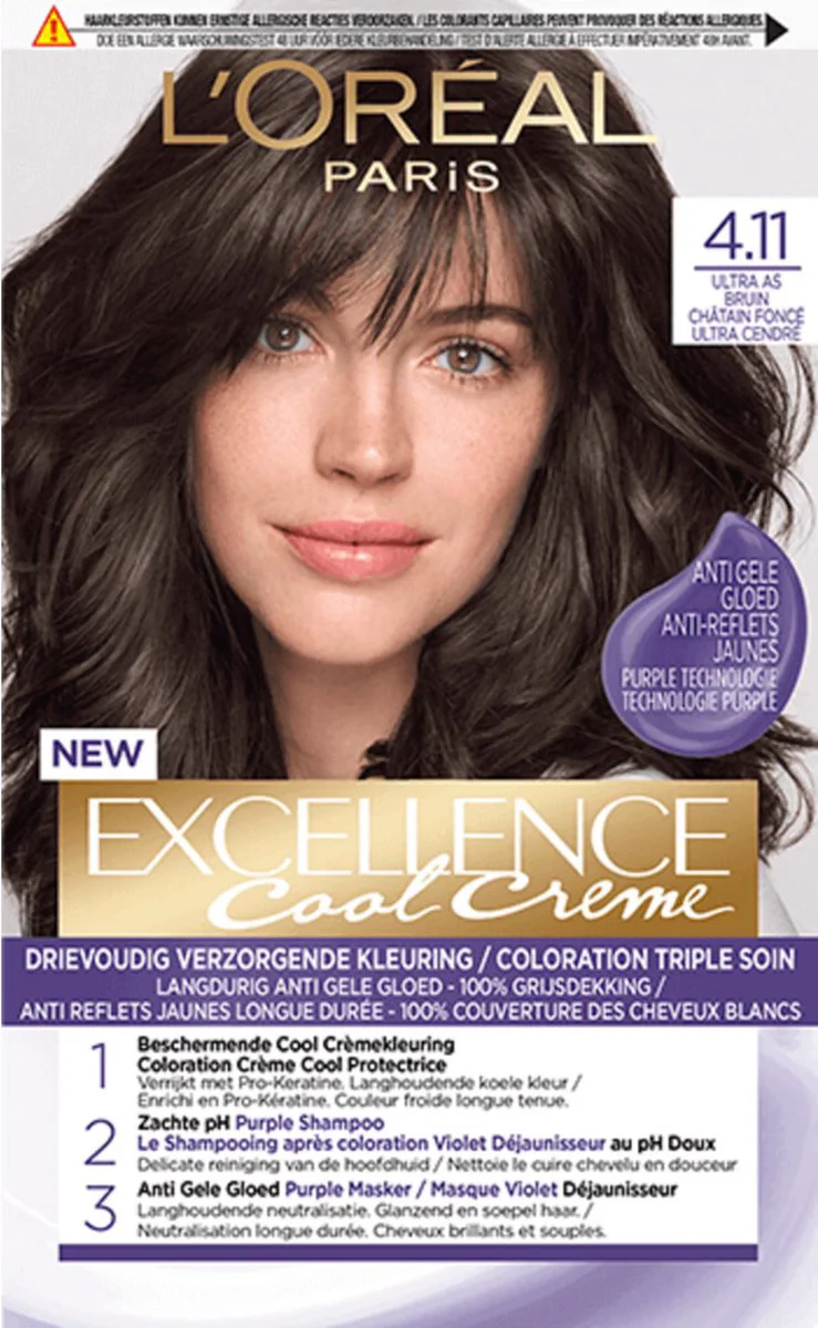 6x L'Oréal Excellence Cool Crème Permanente Crèmekleuring 4.11 - Ultra As Middenbruin
