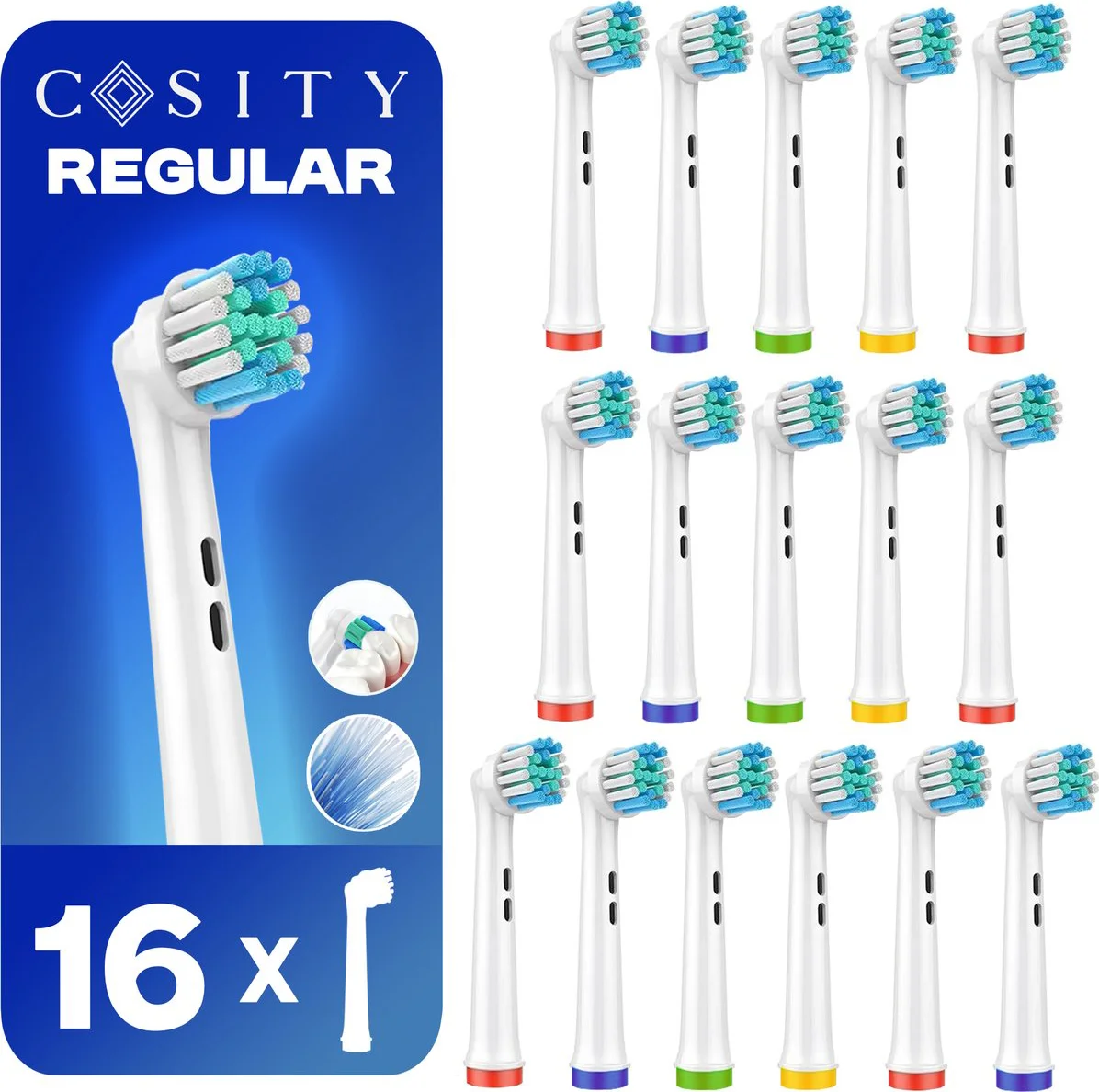 Cosity - 16x Opzetborstels compatibel met Oral-B en Braun - Brievenbusverpakking - Wit