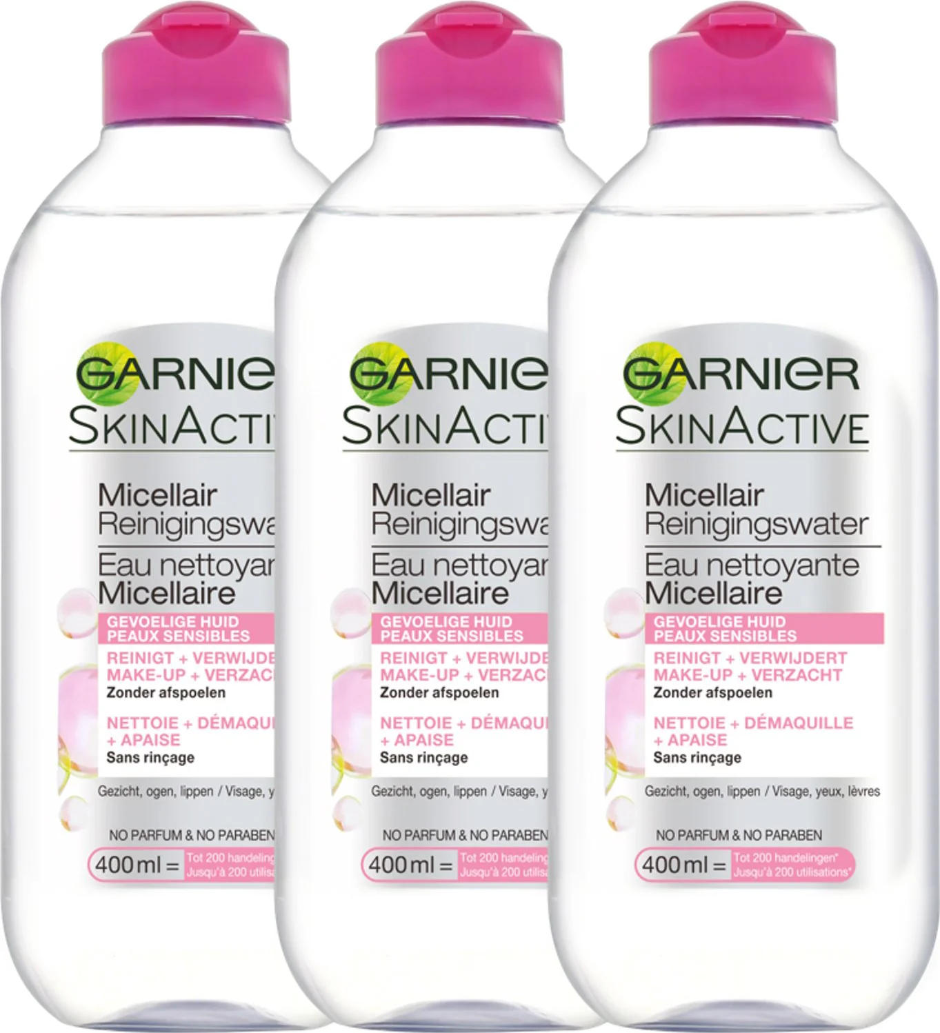 Garnier SkinActive - Micellair Reinigingswater voor de Gevoelige Huid - 3 x 400ml - Voordeelverpakking Micellair Water