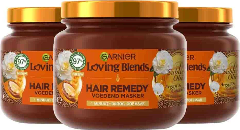 3x Garnier Loving Blends Argan- en Cameliaolie Haarmasker 340 ml