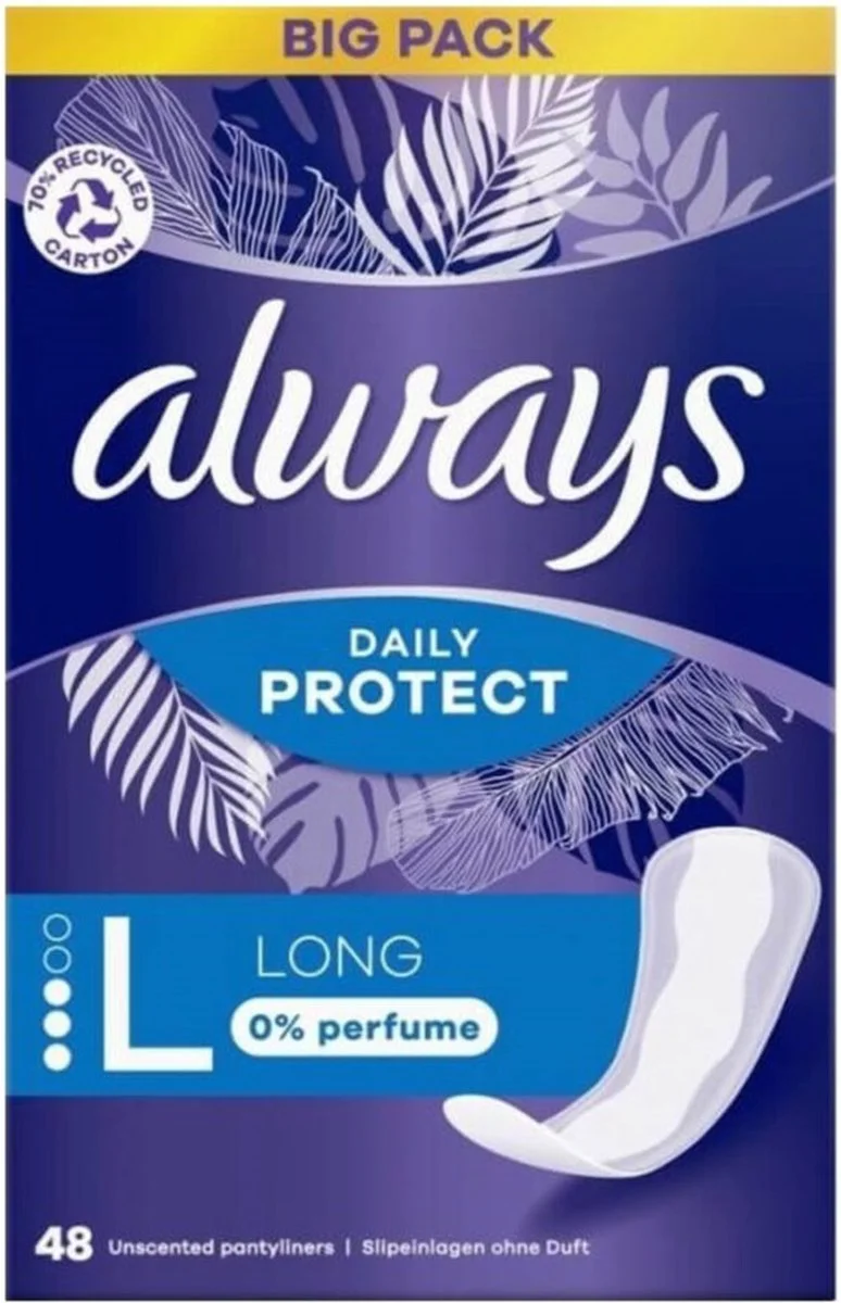 Always Daily Protect Inlegkruisjes Long 0% Perfume 48 stuks