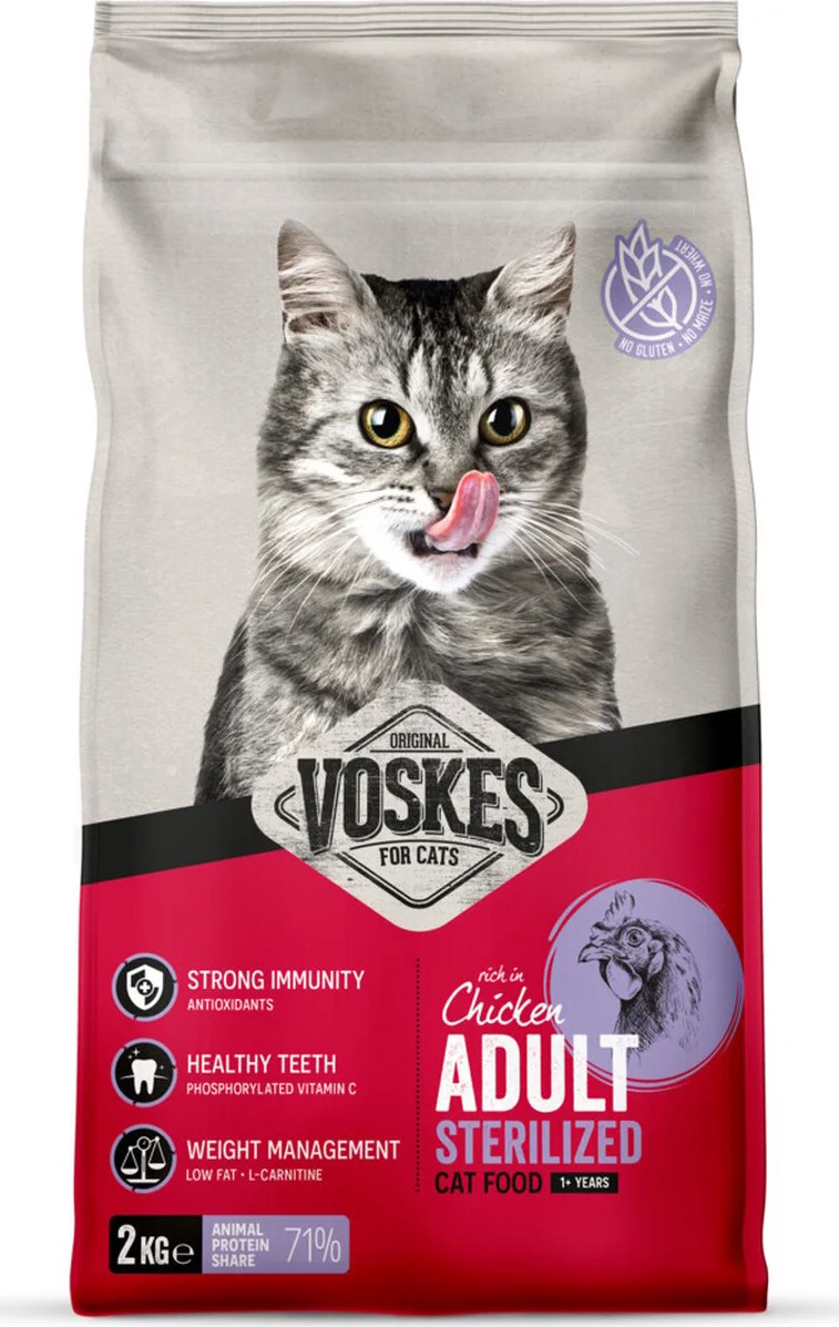 6x Voskes Kattenbrokken Sterilized Adult Kip 2 kg