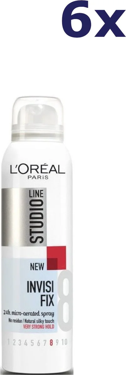 6x L'Oréal Studio Line Invisi Fix 24H Haarspray Very Strong Hold 250 ml