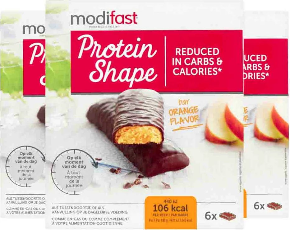 3x Modifast Protein Shape Reep Pure Chocolade & Sinaasappel 6 x 31 gr