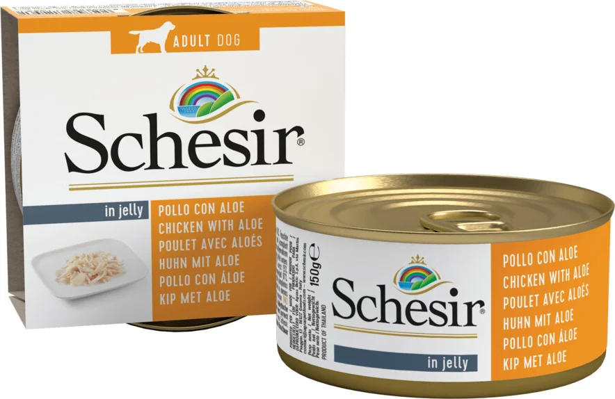 Schesir Hondenvoer Nat Blik Jelly Kip en Aloë 150 gr
