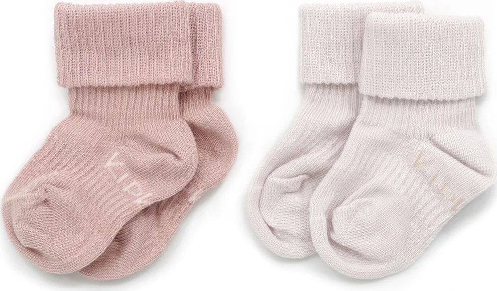 KipKep Blijf-Sokjes - babysokjes - Mauve - Maat 6-12 maanden - 2-pack - zakken niet af - stay-on-socks