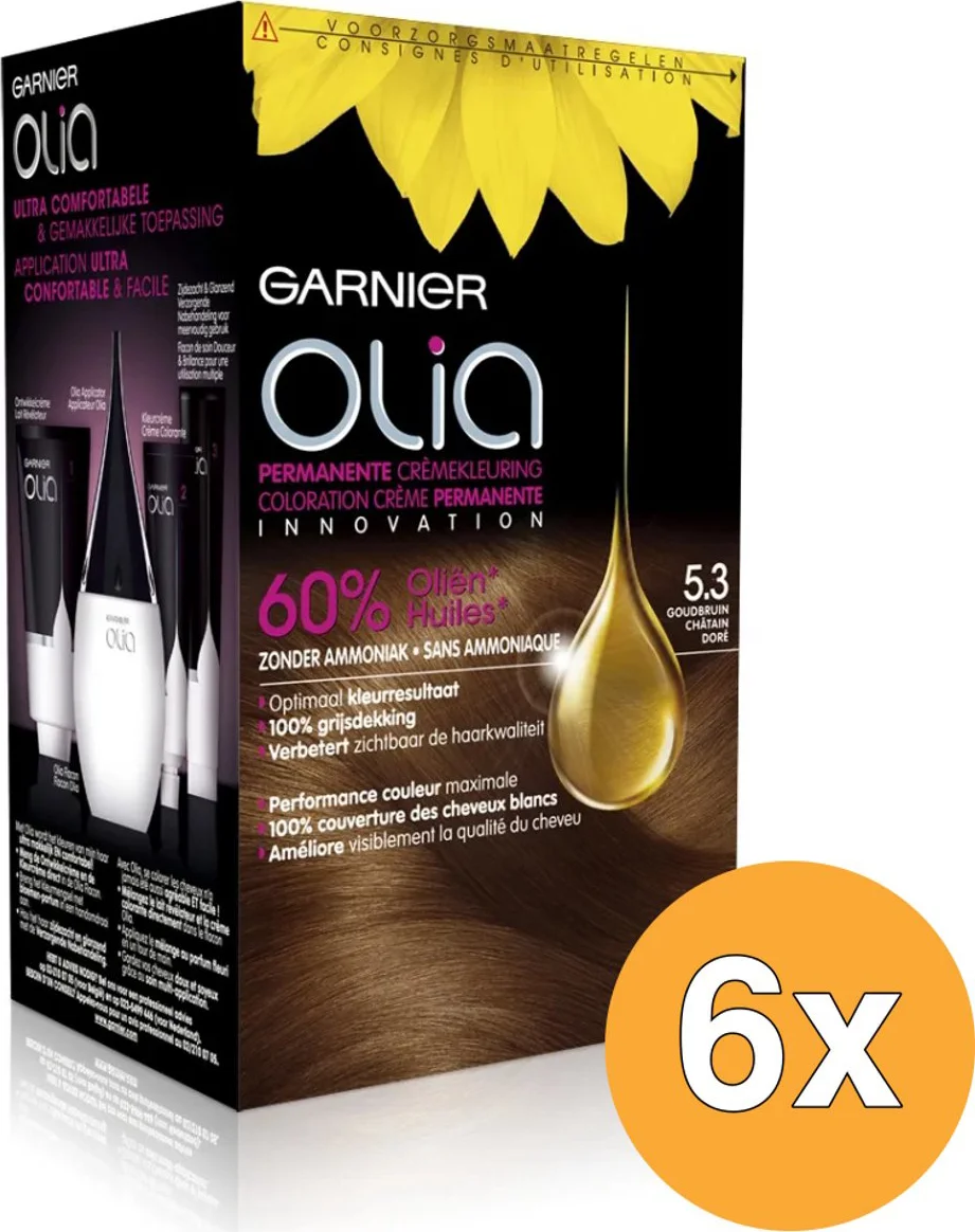 6x Garnier Olia Permanente Crèmekleuring 5.3 Licht Goudbruin