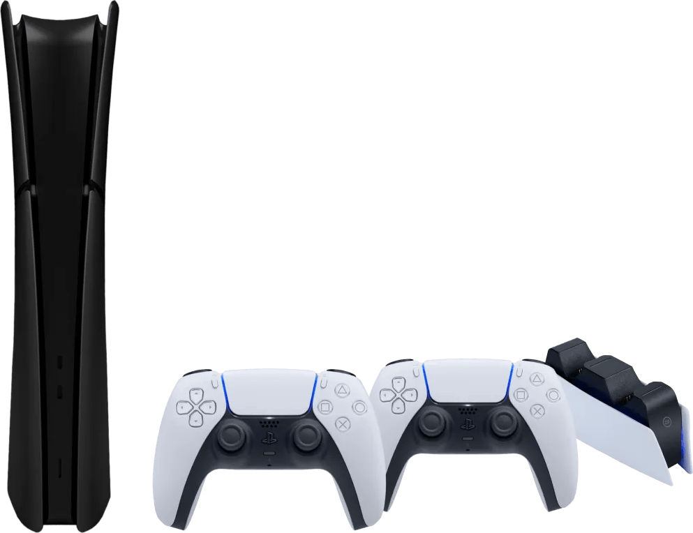 PS5 Slim Digital Edition + Covers Zwart + Extra Controller Wit + Oplaadstation