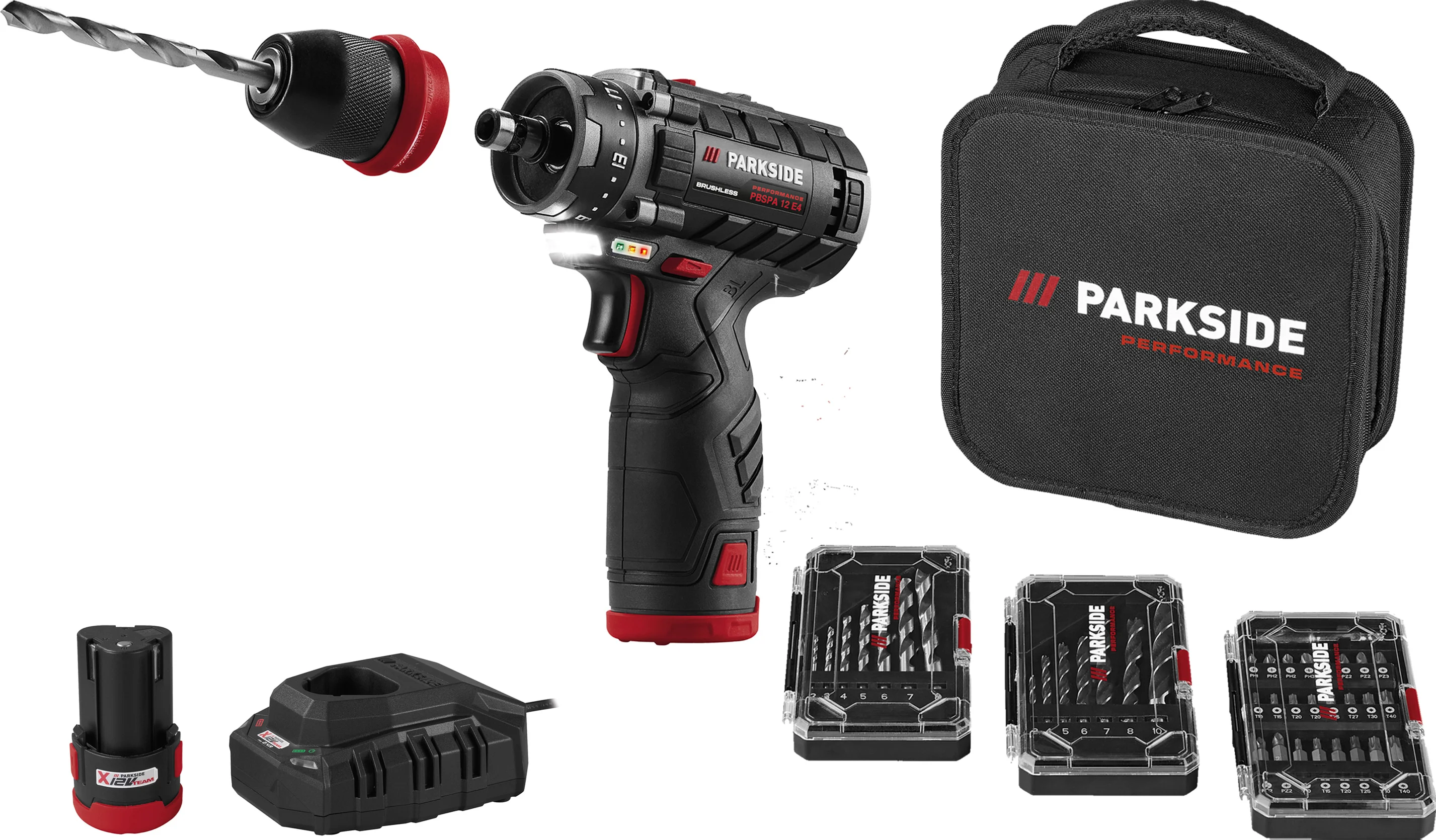 PARKSIDE PERFORMANCE Accu-schroefboormachine starterset 12 V met 2 Ah accu's en 2,4 A lader