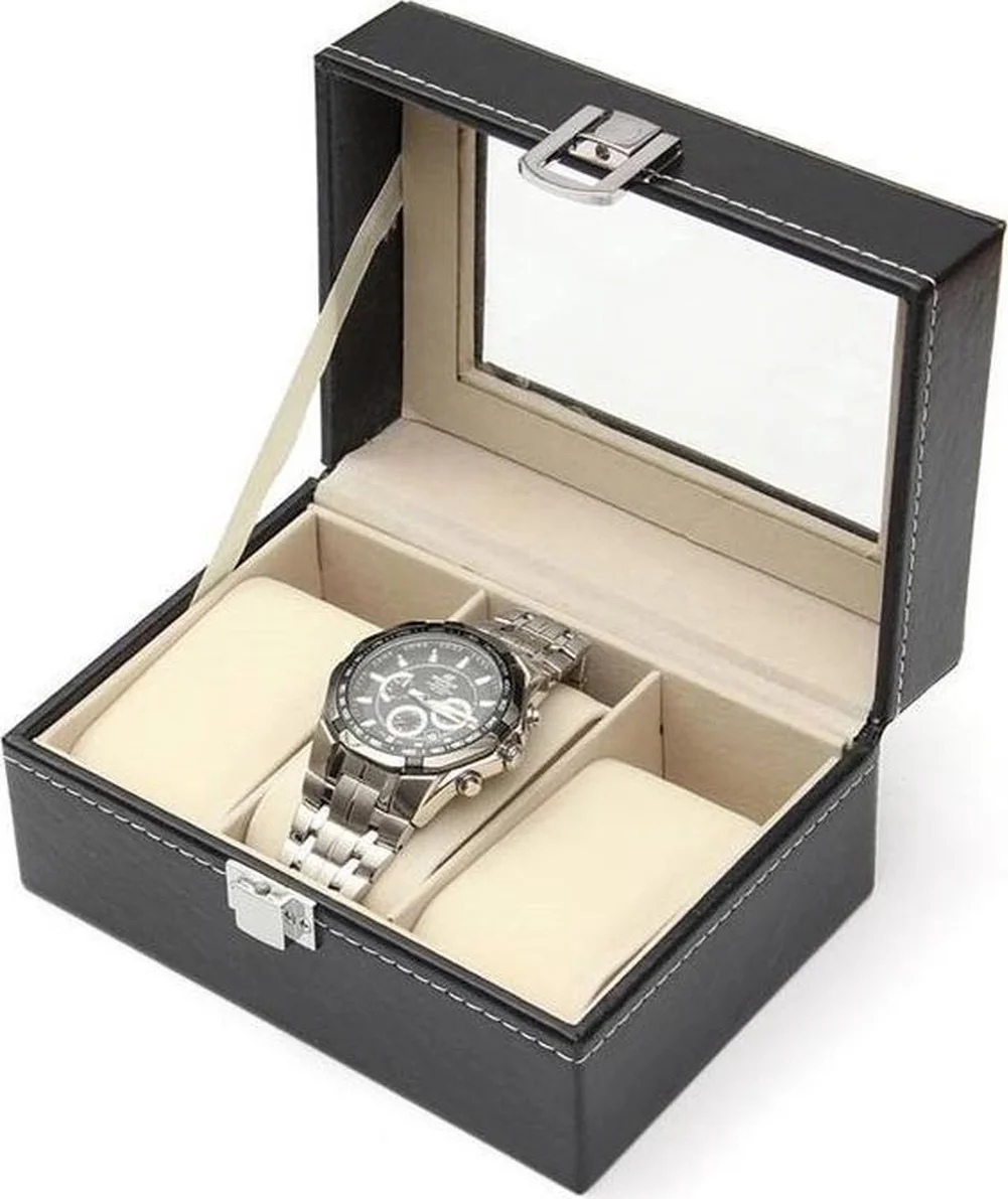 DisQounts Horlogebox - Zwart - Geschikt voor 3 horloges