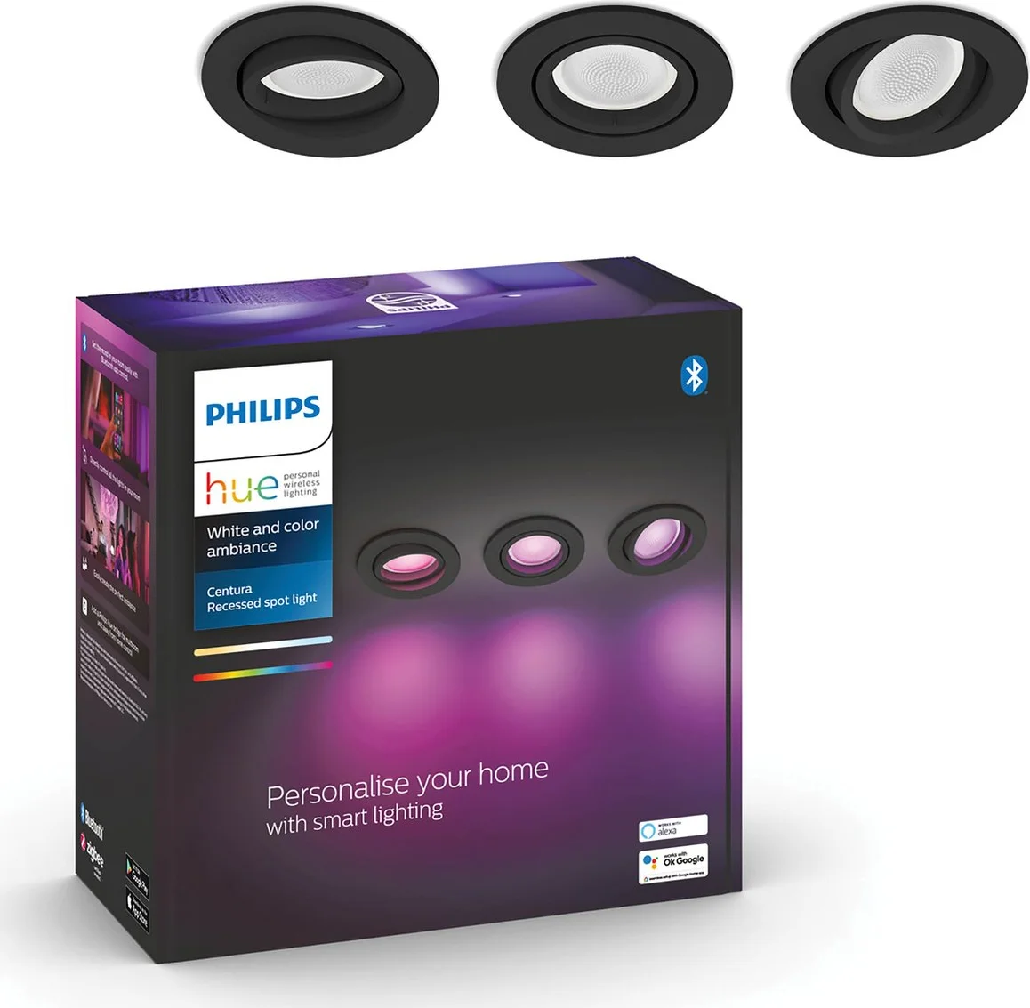 Philips Hue Centura inbouwspot White and Color - rond - Zwart - 3-pack